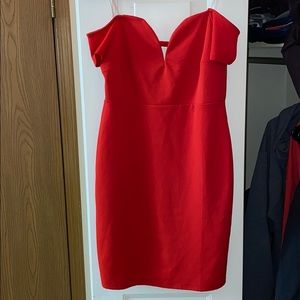 Red off-shoulder cocktail dress